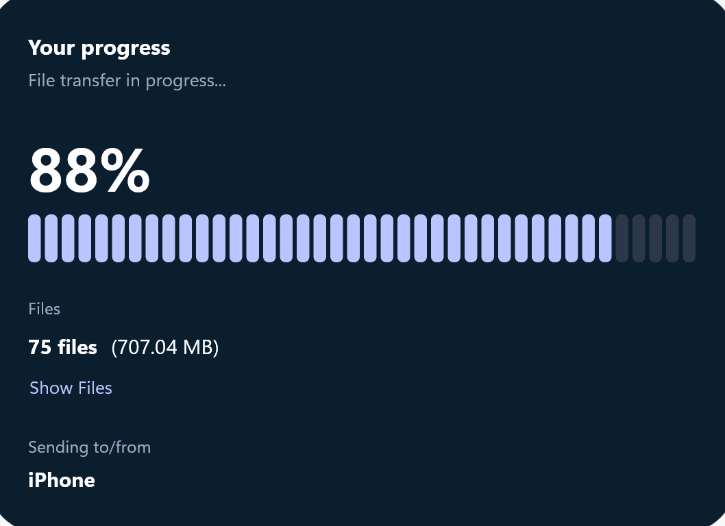 Yeet transfer progress: 75 files at 88 percent